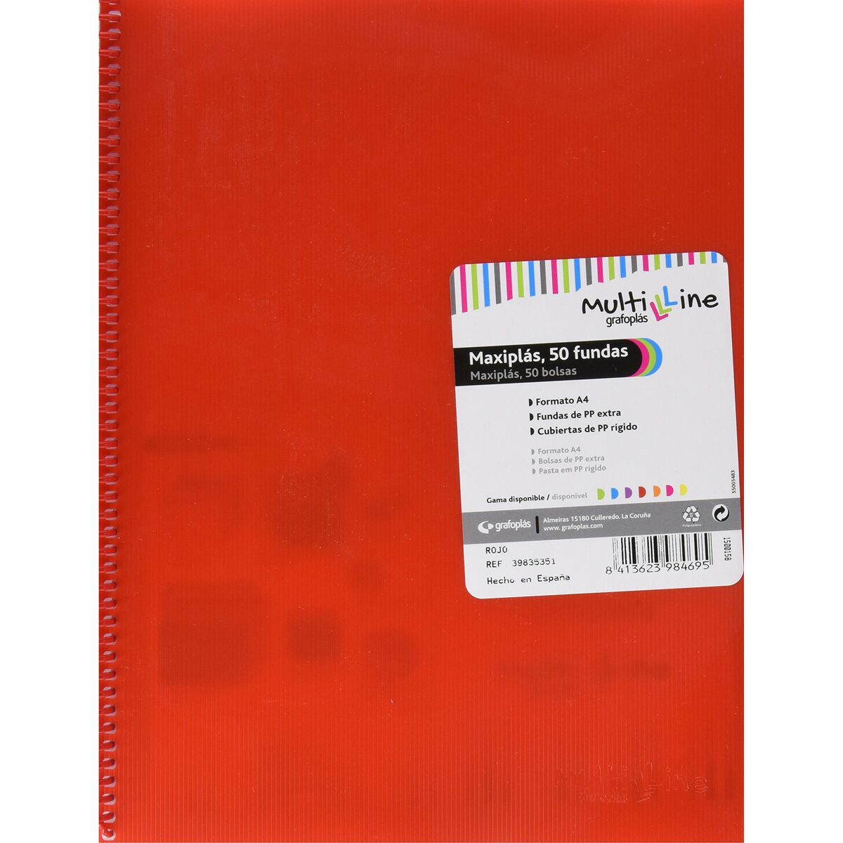 Grafoplás Carpeta Maxiplás Pp Multiline A4 En Espiral Con Gomas Rojo