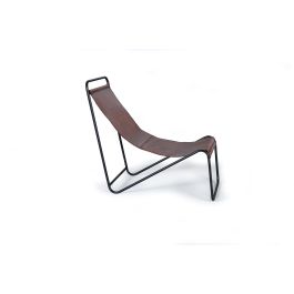 GINER Y COLOMER Fauteuil en cuir naturel avec structure en métal - Brun, Patas negras - Dimensions: 88 x 50 x 100 cm, Hauteur d'assise: 32 cm