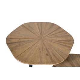 GINER Y COLOMER Lot de 3 Tables Basses en Teca Recyclée et Métal avec Dessus Polygonal et Style Industriel - TAPA-2.5CM