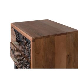 Table de Noche Giner y Colomer 56x50x40 cm en Bois d'Acacia Massif avec 2 Tiroirs et Pieds en Métal Noir, À Monter