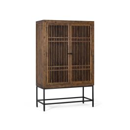 GINER Y COLOMER - Armoire 2 portes en bois d'acacia avec pattes en métal noir - Dimensions 160x100x45 cm