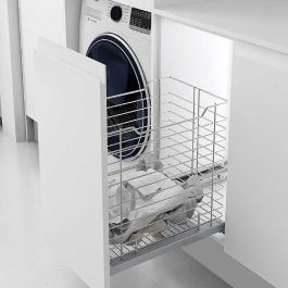 MENAGE CONFORT Tolva Ropa Classic M300 Cromo con Guía Oculta Extracción Total 30Kg para Armario Menage Confort