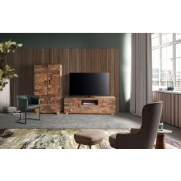GINER Y COLOMER Buffet Télévision en Manguier et Bois Récupéré 2 Portes 1 Tiroir 180x60x50 cm Ton Naturel