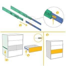 Emuca Lot de 5 coulisses pour tiroirs, roulement à billes, hauteur 45mm, profondeur 650mm, sortie totale, zingué