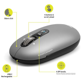 Port Designs Souris Sans Fil Bluetooth PURE 910009 Rechargeable - Gris