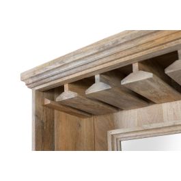 GINER Y COLOMER Buffet à Bouteilles en Bois de Manguier avec Miroir Central, Étagères, Tiroirs et Portes Vitrées - Finition Naturelle