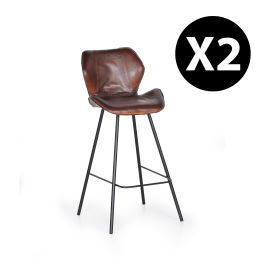 Giner y Colomer - Set de 2 Tabourets de Bar en Cuir Naturel Brun avec Pieds en Métal - Hauteur d'Assise 72 cm Precio: 323.988. SKU: B12JA7626K