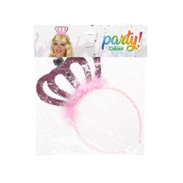 Diadema Princesa Rosa - Couronne princesse rose brillante avec plumes pour adulte, déguisement et carnaval