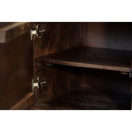 GINER Y COLOMER Buffet en bois de manguier massif avec pattes en fer, 2 tiroirs et 3 portes aux détails en bronze, finition marron foncé - 100x110x42 cm
