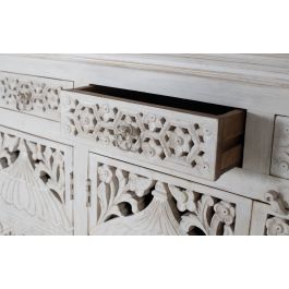 Buffet GINER Y COLOMER en bois de manguier, 4 portes et 4 tiroirs, couleur blanc vieilli - 180x40x90 cm