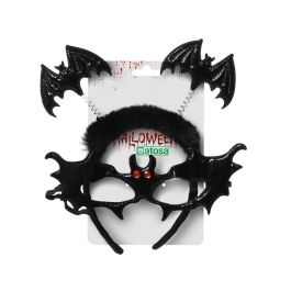 Set Accessoire Halloween Masque Noir et Antennes avec Forme de Chauves-souris pour Costume Femme Vampire ou Démon Nocturne