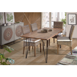 GINER Y COLOMER Table de Salle à Manger en Bois d'Acacia Massif et Métal 6 Places 160x90 cm Naturel et Noir