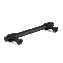 HERRAJES ALK Tirador Zamak Bru Negro y Cuero Acabado Negro