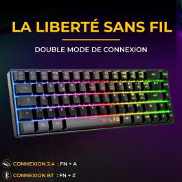The G-Lab KEYZ HYDROGEN - Clavier gamer sans fil 60% AZERTY à membrane, rétroéclairage RGB, compact et performant, pour PC et console, couleur noir