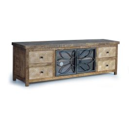 GINER Y COLOMER - Meuble TV en bois de manguier et métal marron vieilli, 4 tiroirs et 2 portes, 170x55x40 cm Precio: 1031.988. SKU: B1C3XLBTKD