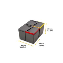 Emuca Kit de bacs de tri sélectif pour tiroirs de cuisine Recycle hauteur 216mm, 2x12litres, Plastique gris anthracite