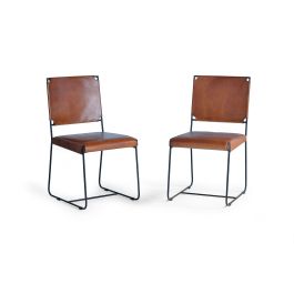 GINER Y COLOMER - Lot de 2 chaises design en cuir marron avec piètement en métal, pour salle à manger ou bureau Precio: 503.988. SKU: B18B5NEKYZ