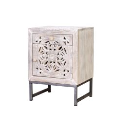 GINER Y COLOMER - Table de chevet ou table d'appoint avec 1 porte et 1 tiroir en bois de manguier massif et pieds métal, finition blanc vieilli et gris, 56 x 40 x 35 cm Precio: 307.56. SKU: B1AJFRQ6ZP