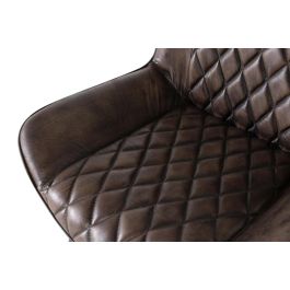 GINER Y COLOMER Chaise design en cuir gris cendré avec piètement en fer noir mat - Détails de couture en losange, mobilier contemporain