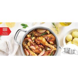 Set de 2 marmites - Tous feux dont induction - ARTHUR MARTIN - AM0155 - Acier inoxydable - Ø 24-28 cm + couvercle en verre - Inox