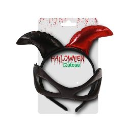 Masque tête de chat et accessoire cornes rouges et noires pour déguisement, Halloween, carnaval