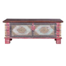 GINER Y COLOMER - Bahut en bois de manguier massif avec détails en fer et bronze - Finition bicolore rouge vieilli et cerisier - Style ancien - 45x116x40 cm