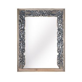 GINER Y COLOMER Miroir avec cadre en bois de manguier sculpté à la main, finition bicolore naturel et bleu vieilli, style ethnique, dimensions 101 x 62 cm Precio: 407.988. SKU: B18JP8E9K6