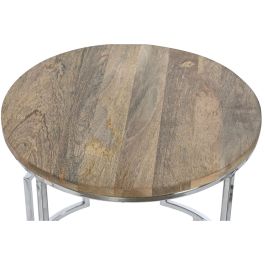 Jeu de 3 tables Home ESPRIT Marron Argenté Naturel Acier Bois de manguier 49,5 x 49,5 x 62 cm