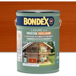 Lasure 2 en 1 protection extérieure - Teck - Satin - Protection 12 ans - Toutes saisons - Bondex - 5L