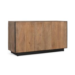 GINER Y COLOMER - Buffet 3 portes en bois de manguier avec ouverture push, design minimaliste et structure métal noir - 150 cm de large, 81 cm de haut, 44 cm de profondeur