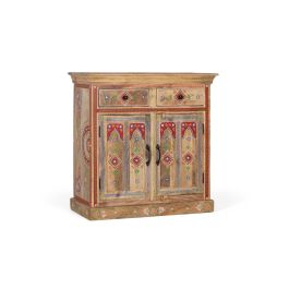 GINER Y COLOMER Buffet en bois de manguier avec 2 tiroirs et 2 portes, peint à la main, meuble d'artisanat unique