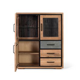 Giner y Colomer Buffet en bois d'acacia massif avec éclairage LED, 3 portes et 3 tiroirs, ameublement de rangement 110 cm