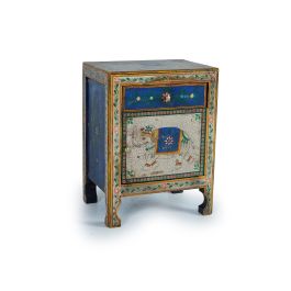 GINER Y COLOMER - Table de nuit en bois de manguier multicolore, 1 porte et 1 tiroir, peinture à la main, 60x46x34 cm Precio: 287.988. SKU: B1ABXJQGZP