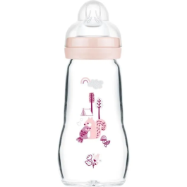MAM Biberon en Verre 260 ml 0-6 Mois Tétine Débit 2 Rose