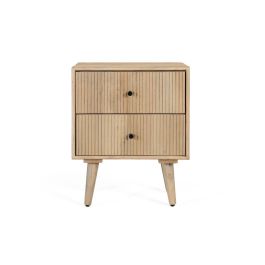 GINER Y COLOMER - Table de chevet en bois de manguier massif style scandinave, finition claire naturelle avec 2 tiroirs à façade cannelée, 50x40x61 cm Precio: 263.988. SKU: B12JA2L87A