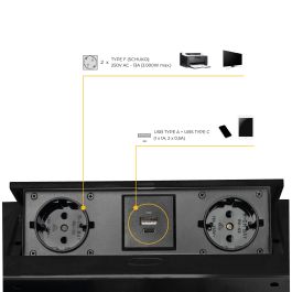 Emuca Multiconnecteur Atom 26 Lite pour bureau, 225x111mm, Peint en noir, Zamak et Acier et Plastique.