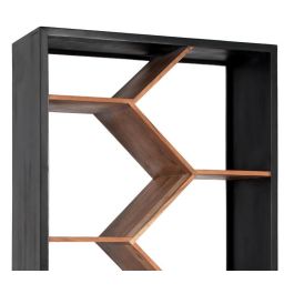 GINER Y COLOMER Meuble TV en bois de manguier massif, design contemporain et géométrique Art déco, finition noyer et naturel, étagère 45 cm, structure métal doré