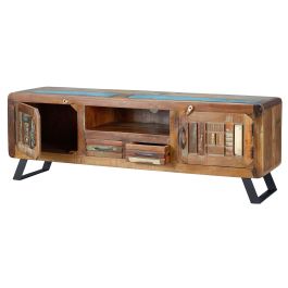 GINER Y COLOMER Meuble TV 2 portes et 2 tiroirs en bois massif recyclé avec pieds en fer, coloris multicolore - 160x54x40 cm