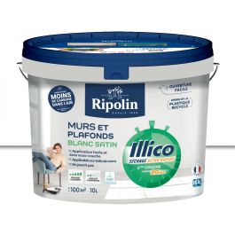 Ripolin Peinture pour Murs et Plafonds IlliCo - Blanc Satin - 10 L - Ultra-couvrante, Séchage Rapide - Fabrication Française