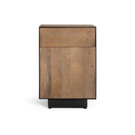GINER Y COLOMER - Table de nuit industrielle en bois de manguier naturel avec tiroir et porte push - 45x45x66 cm