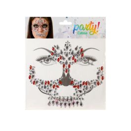 Marque X - Adhésifs Faciaux Calavera avec Pierres Lilas et Argentées, Strass pour Déguisement Catrina et Fêtes