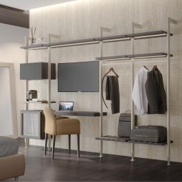 Emuca Lot de 2 cadres Zero avec quincaillerie et profilés pour montage au sol et au mur avec vérin circulaire, Aluminium et Zamak, Gris pierre