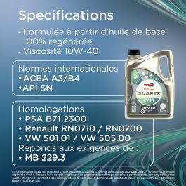 Huile Moteur TotalEnergies Quartz EV3R 10W-40 5L TOT3425901155456
