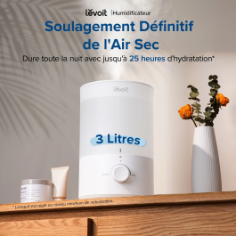 Levoit Dual 150 - Humidificateur ultrasonique 3 L - Autonomie 25 h - Couvre 27 m² - Diffuseur huiles essentielles et lumière nocturne - Silencieux 28 dB