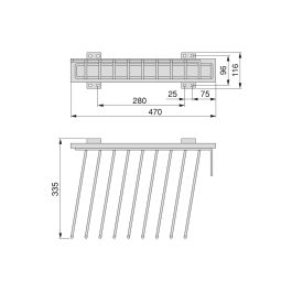 Emuca Porte-pantalons Self à montage latéral pour armoire, Droite, Chromé, Acier et Plastique et Aluminium.