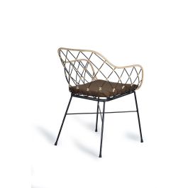 GINER Y COLOMER - Lot de 2 fauteuils en rotin naturel avec pieds en métal et coussins - Dimensions siège : 39 x 43 cm