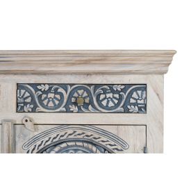 GINER Y COLOMER - Buffet en bois de manguier sculpté artisanalement, 2 tiroirs et 2 portes, finition blanc lavé et bleu profond - Dimensions : 105x31x? cm