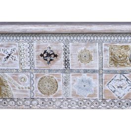 GINER Y COLOMER Malle de rangement en bois de manguier avec finition blanc vieilli, ouverture par le dessus, détails en bronze - 48 x 148 x 43 cm