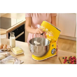 Sencor STM 3636YL Robot pâtissier multifonction 1300 W avec bol inox 5,5 L, 6 vitesses, fonction pulse et 3 accessoires pour pétrir