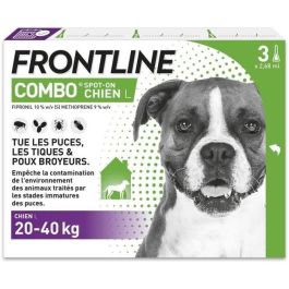 Frontline Combo Antiparasitaire pour Chien 20-40 kg - Pipettes Anti-Puces, Tiques et Poux Masticateurs - 3 Pipettes